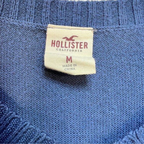 Hollister Mens V-Neck Sweater Medium Blue Knit Pullover Long Sleeve Casual - Picture 2 of 13